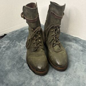 A.S.98 Dark Coastal Lace-Up Boots Size 6(36) Olive Green Grunge Boho